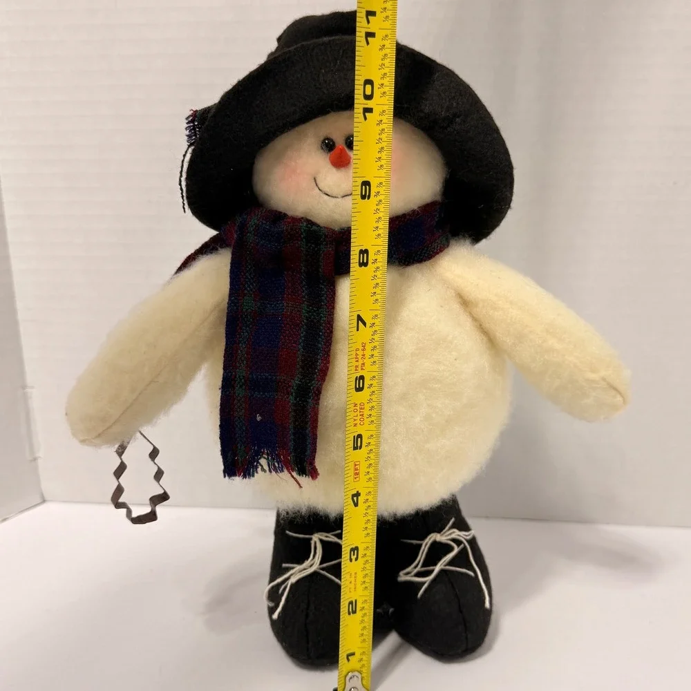 Crazy Mountain Plush Snowman Figurine Black Hat Plaid Scarf Cookie Cutter 11in